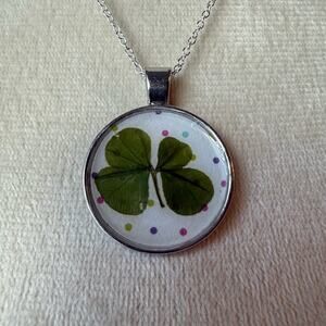 Hand-Crafted Real 4 Four Leaf Clover Pendant w/ Silver Chain